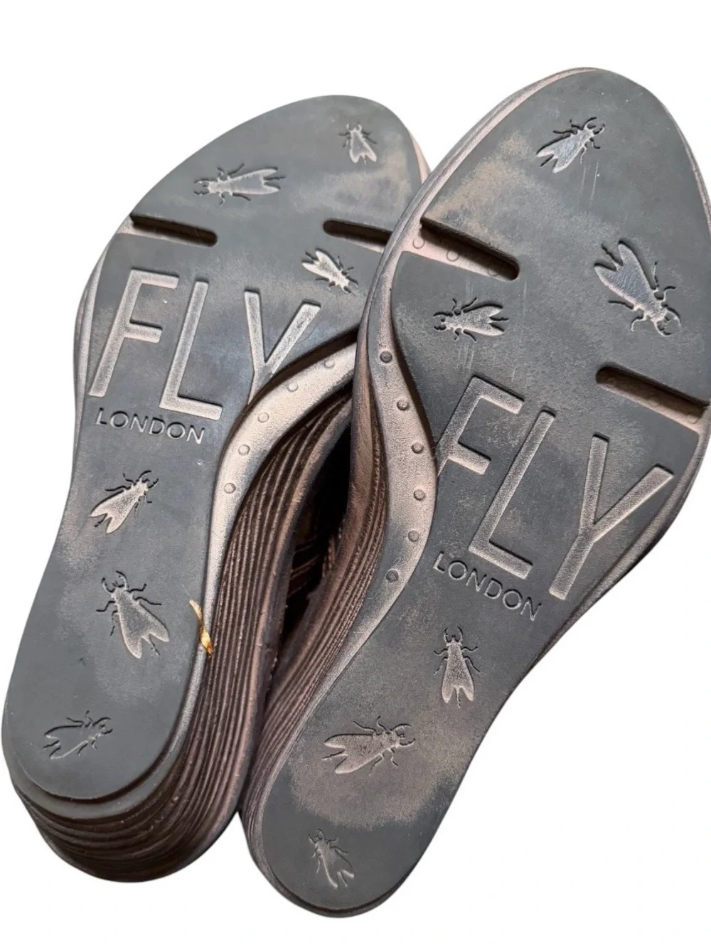 FLY London Women’s Leather Wedge Sandals Brown Multi Strap Slingback Comfort 9